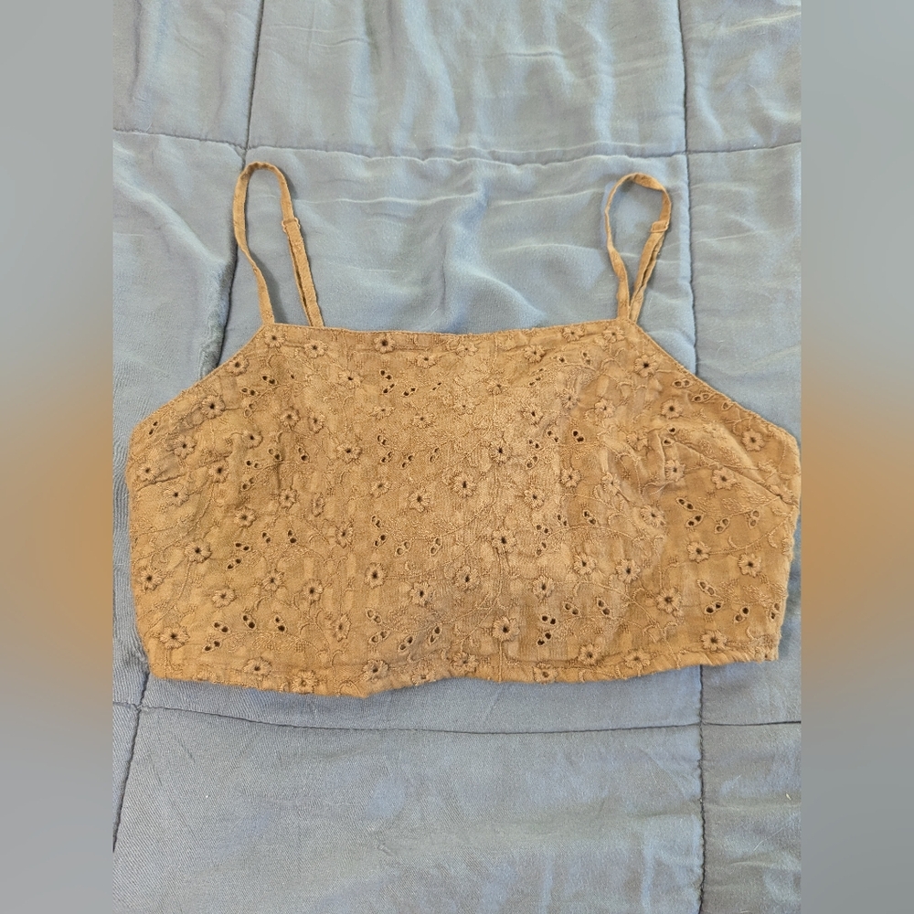 American Eagle Medium Brown Women's Lace Crop Top Festival Party Going Out Mixer